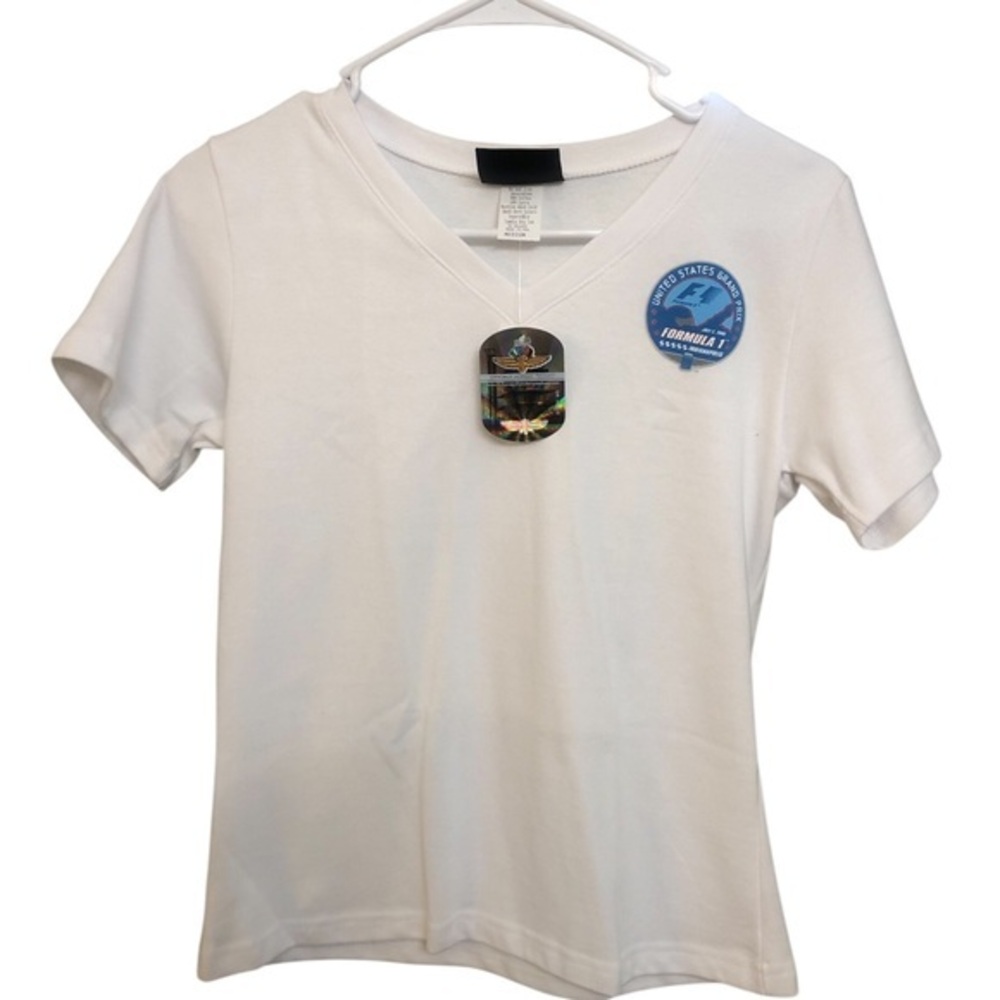 NWT F1 White V-Neck Short Sleeve Tee with Chest Patch women’s medium